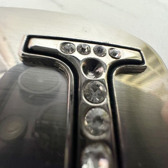 Rhinestone Studded U Letter Initial Monogram Silver Tone Belt Buckle - Picture 4 of 9